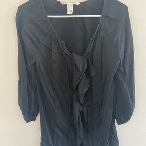 Diane Von Furstenberg Blue Ruffled 3/4 Sleeve Blouse